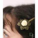 Barrette épingle rose fleur mariage accessoire cheveu coiffure vintage par Divine et Féminine.