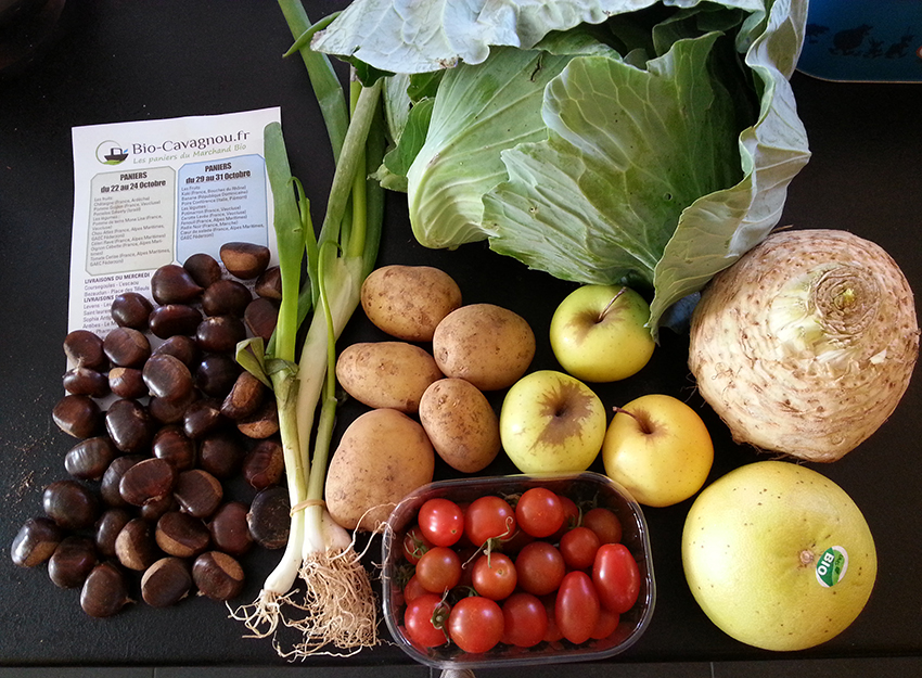 Fruits et légumes bio issus des paniers bio cavagnou des Alpes Maritimes.