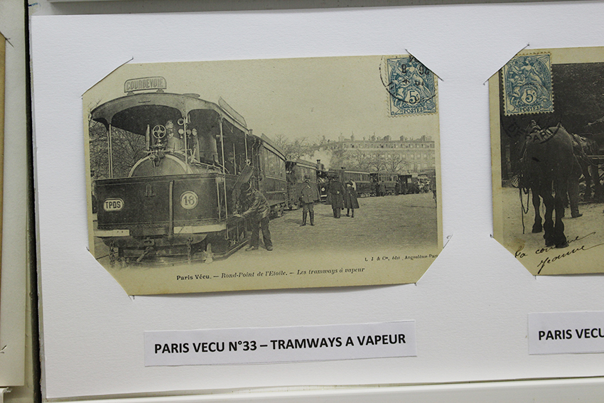 Carte postale tramway à vapeur dans Paris.