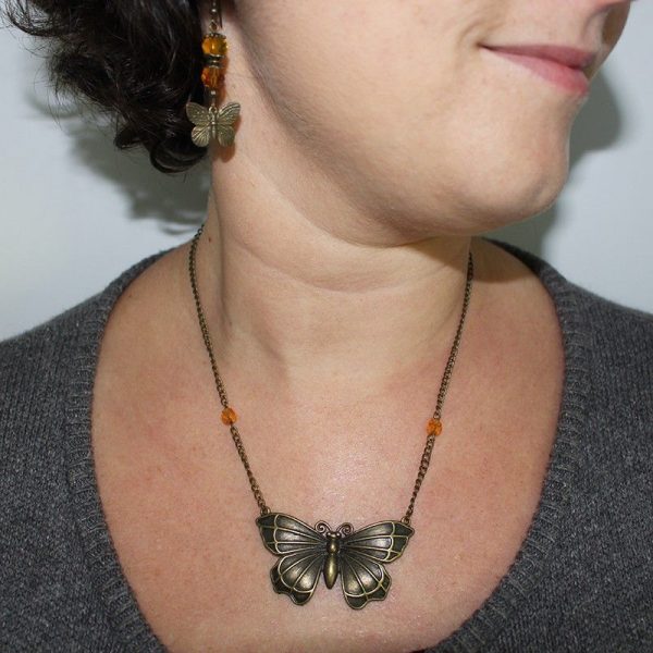 Collier et boucles d'oreilles papillon bronze vintage par Divine et Féminine.