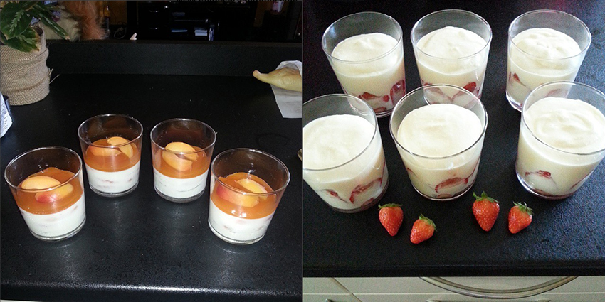 Tranches de bonheur culinaires : panna cotta abricot et tiramisu fraises.