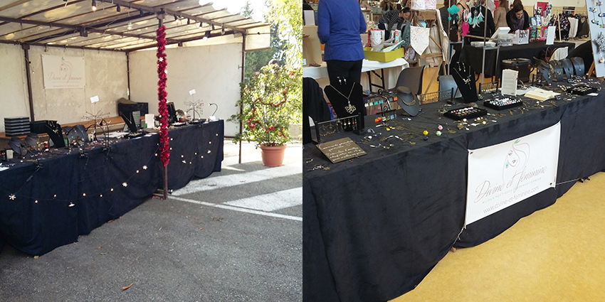 Tranches de bonheur : stand Divine et Féminine sur les marchés.