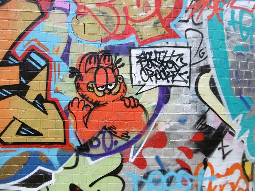 Graffiti Garfield dans le quartier de Brick Lane à Londres.