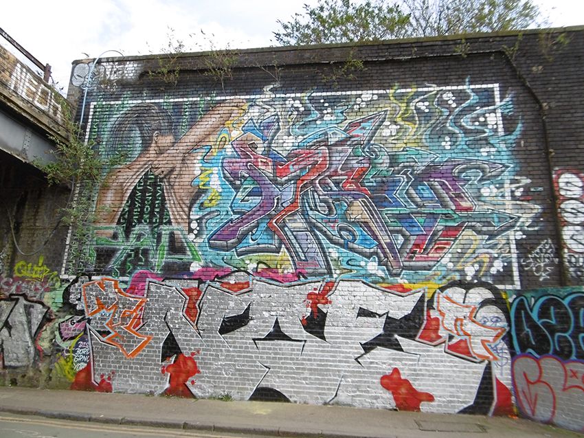 Mur de graffiti dans le quartier de Brick Lane à Londres.