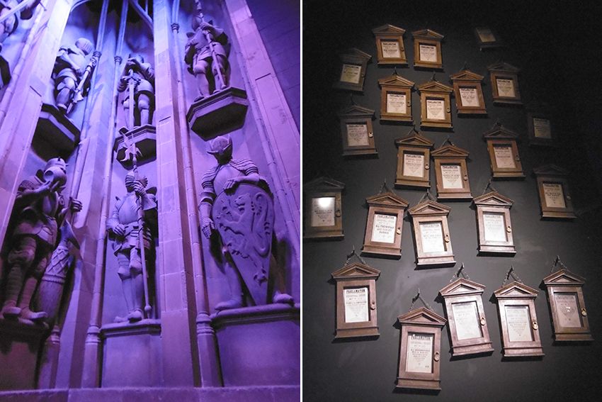 Les réglements d'Ombrage, et les statues gardiens protecteurs de Poudlard au Studio Harry Potter de Londres.