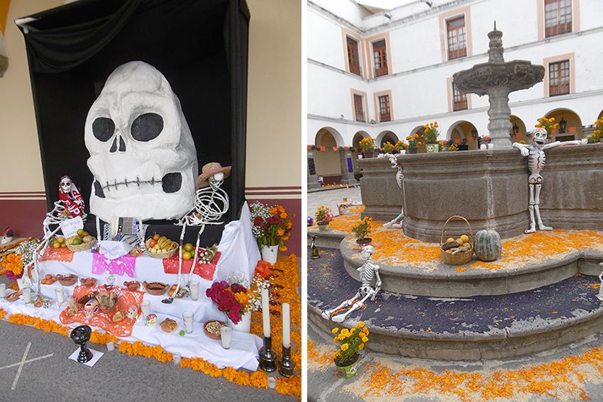 Autel du dia de los muertos à Puebla au Mexique.