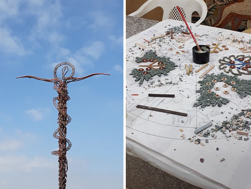 Sculpture sur le Mont Nebo et visite d'un atelier de céramique en Jordanie.