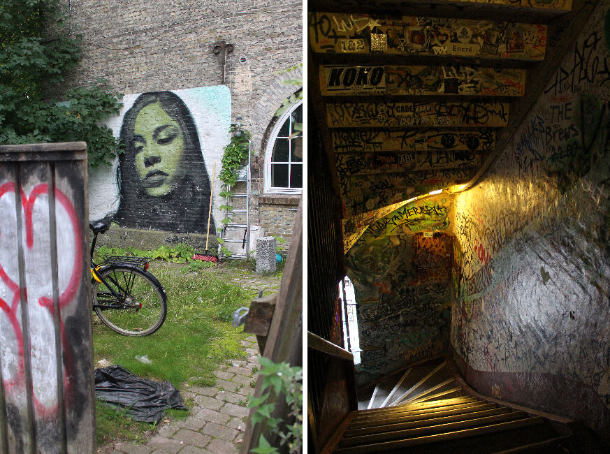 Street Art galerie dans le quartier de Christiania à Copenhague.