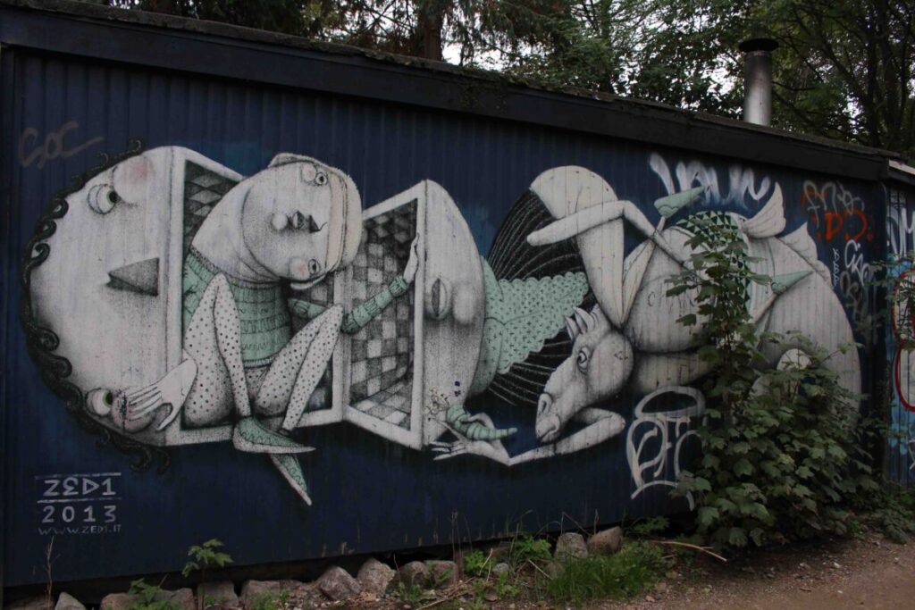 Street Art dans le quartier de Christiania à Copenhague.